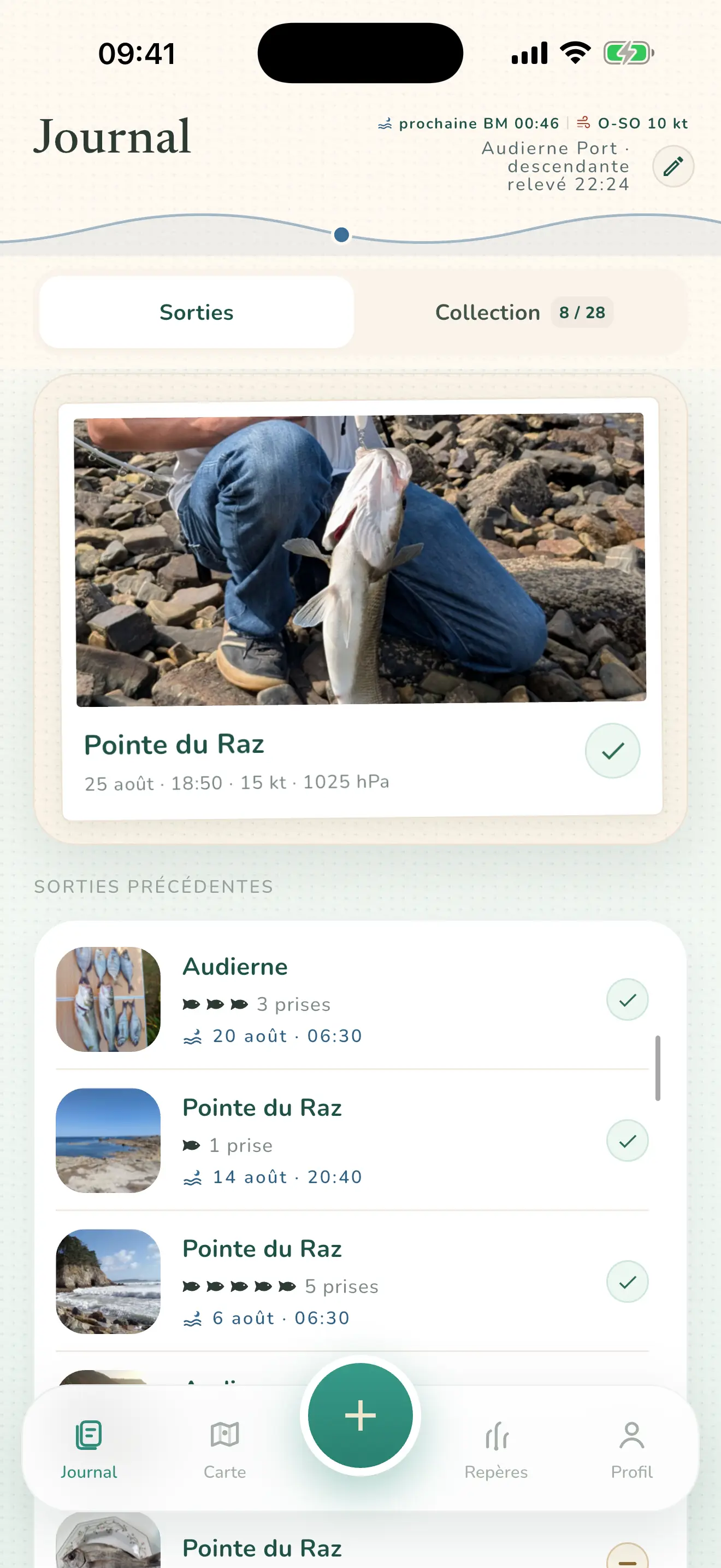 Écran Journal : la dernière sortie à la Pointe du Raz, la dorade photographiée, sa marée et son vent